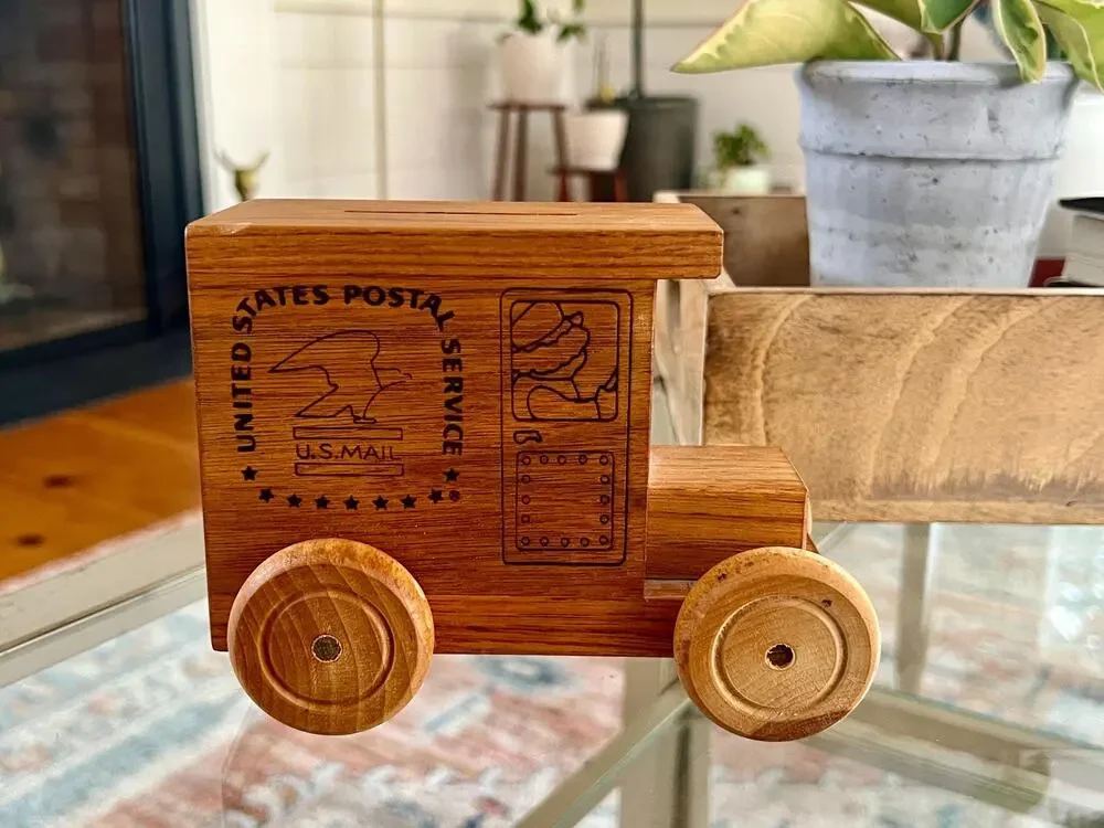 Toystalgia Wooden USPS Mail Truck Music Box Coin Bank America the Beautiful